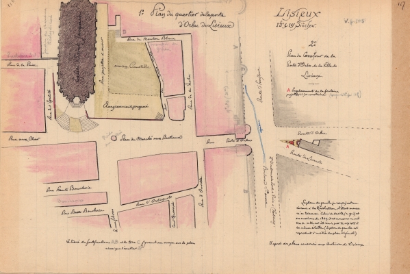 Plan du quartier de la Porte d'Orbec à Lisieux (ca1809)
