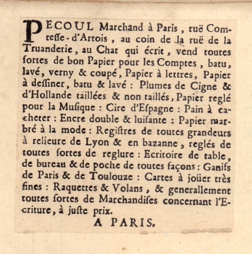 Pécoul, Marchand de papiers à Paris