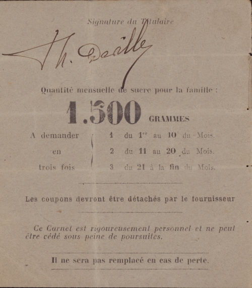 Carnet de sucre  - 1917-1918