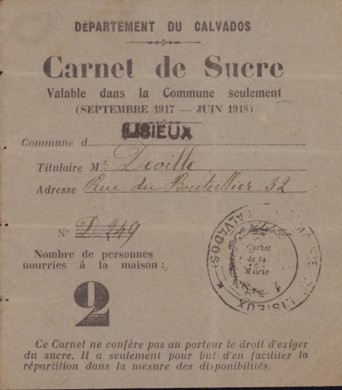 Carnet de sucre  - 1917-1918