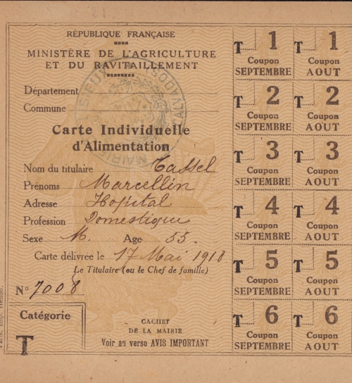 Carte individuelle d'alimentation 1918