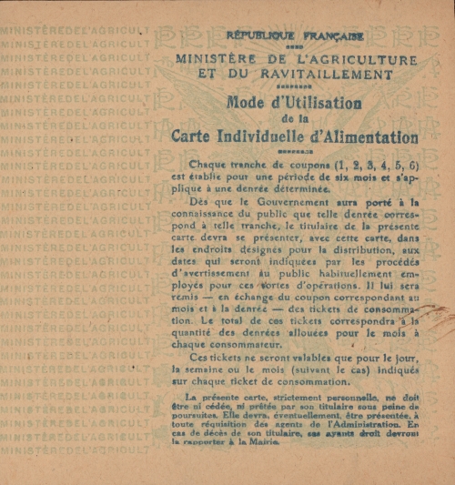 Carte individuelle d'alimentation 1918
