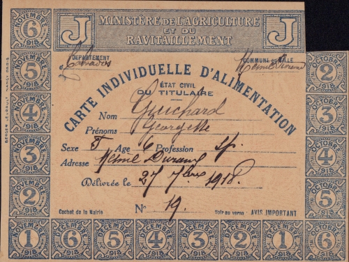 Carte individuelle d'alimentation 1918