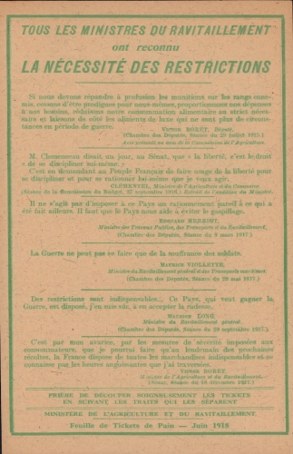 Planche mensuelle de tickets de pain pour juin 1918
