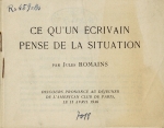Ce qu'un écrivain pense de la situation (avril 1940)
