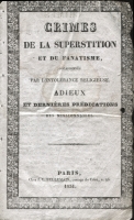Crimes de la superstition et du fanatisme, occasionnés par l’intolérance religieuse (page de titre)