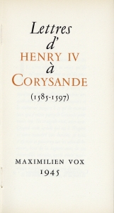 Lettres d'Henry IV à Corysande : 1585-1597