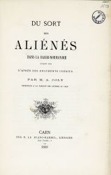 Du sort des aliénés - Joly - 1868