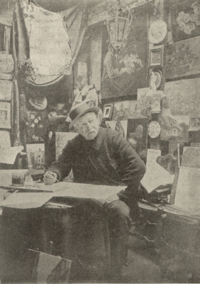 M. Jules Doesnard, Conservateur du Musée de Lisieux dans son atelier de peinture