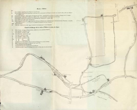 Plan du réseau hydrographique de Lisieux - 1838