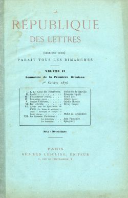 La République des Lettres, 1.10.1876 (couv.)