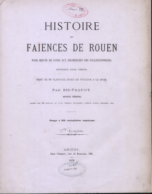 Histoire des faïences de Rouen - Page de titre.